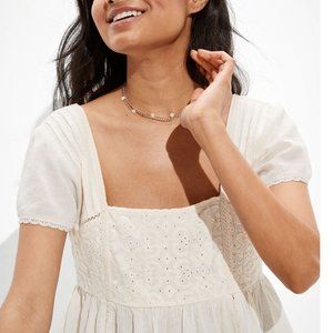 AE Cropped Embroidered Babydoll Top